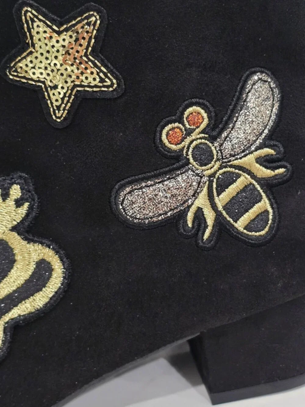 The Children’s Place ✦ Black Embroidered Ankle Boots ✦ Crown Star Bee Accents 5